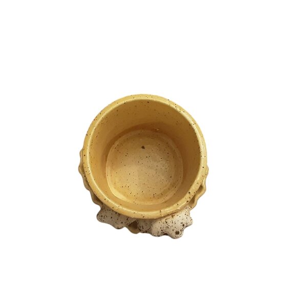 Speckled Mustard Yellow Mushroom Planter Pottery - Picture 5 of 6